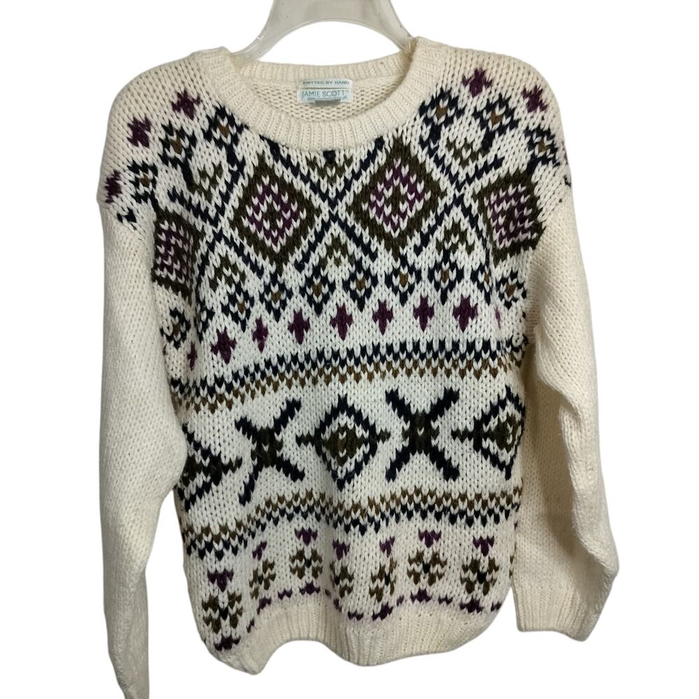 4983) Jamie Scott Knitted by Hand Fair Isle Nordic Pullover Sweater Small